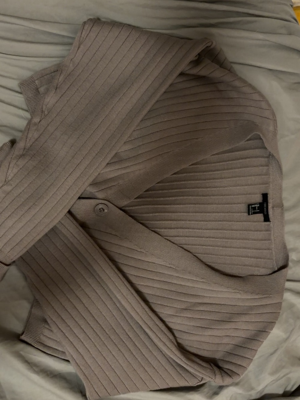 Forever 21 Taupe Ribbed Cardigan